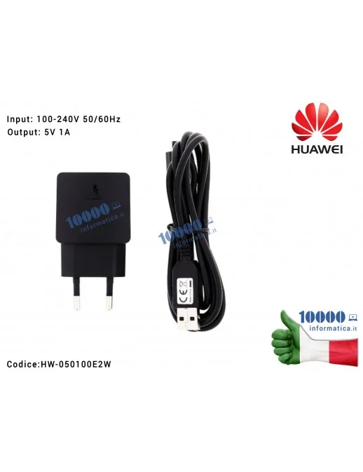 HW-050100E2W Alimentatore Carica Batteria USB HUAWEI 5W 5V 1A + Cavo microUSB [NERO] 02220434