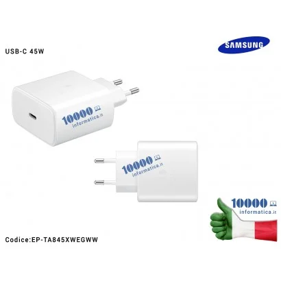 EP-TA845XWEGWW Caricabatterie USB-C [45W] SAMSUNG (BIANCO) EP-TA845XWE (BULK) Super Fast Charge 2.0 Galaxy Note 10+ S20 Ultra