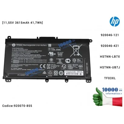 920070-855 Batteria TF03XL HP Pavilion 14-BF 14-BK 14-BP 15-CC 15-CD 15-CK 17-AR [3615mAh] 920046-421 920070-855 TPN-Q201 TPN...