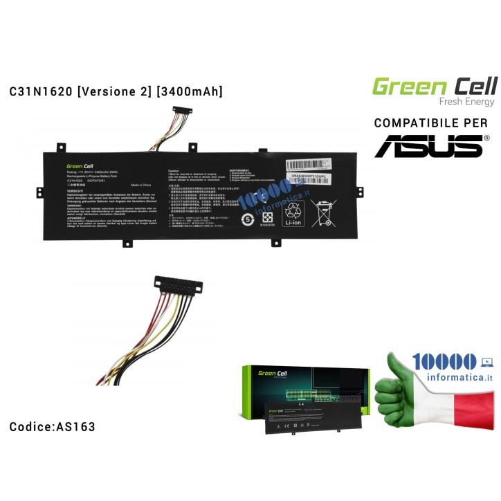 Batteria C31N1620 Green Cell Compatibile per ASUS ZenBook UX430 [Versione 2] UX430U UX430UA UX430UN UX430UQ [3400mAh]