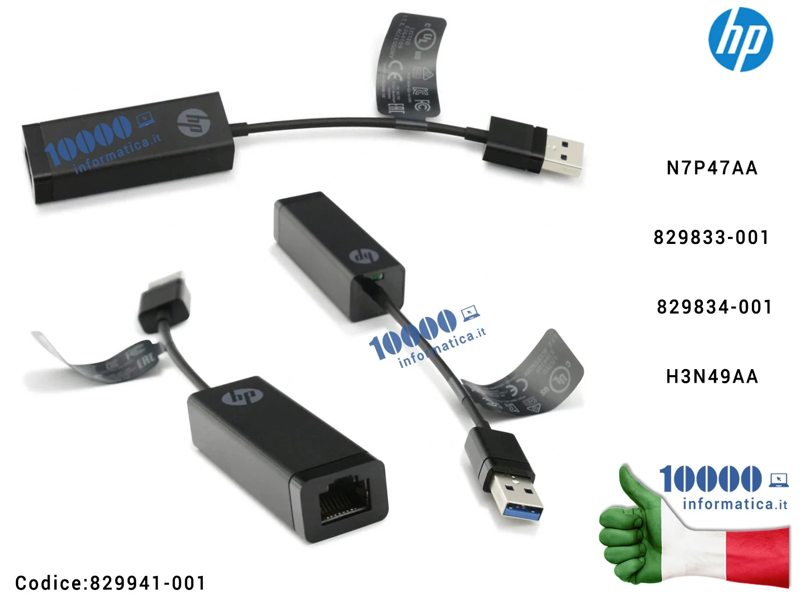 829941-001 Cavo Adattatore RJ45 USB HP N7P47AA 829833-001 829834-001 829941-001 Gigabit Ethernet LAN Adapter USB 3.0 H3N49AA