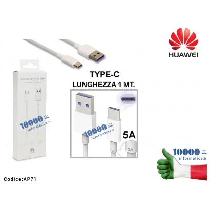 AP71 Cavo Dati Ricarica USB TYPE C SuperCharge 5A HUAWEI P20 P20 PRO Mate 10 PRO Mate 20 Mate 20 PRO P9 PLUS P9+ 1 MT 2A [BIA...