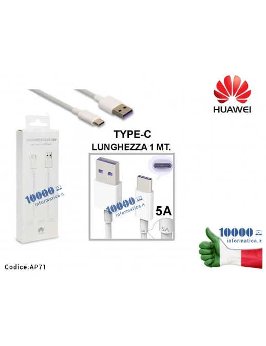AP71 Cavo Dati Ricarica USB TYPE C SuperCharge 5A HUAWEI P20 P20 PRO Mate 10 PRO Mate 20 Mate 20 PRO P9 PLUS P9+ 1 MT 2A [BIA...