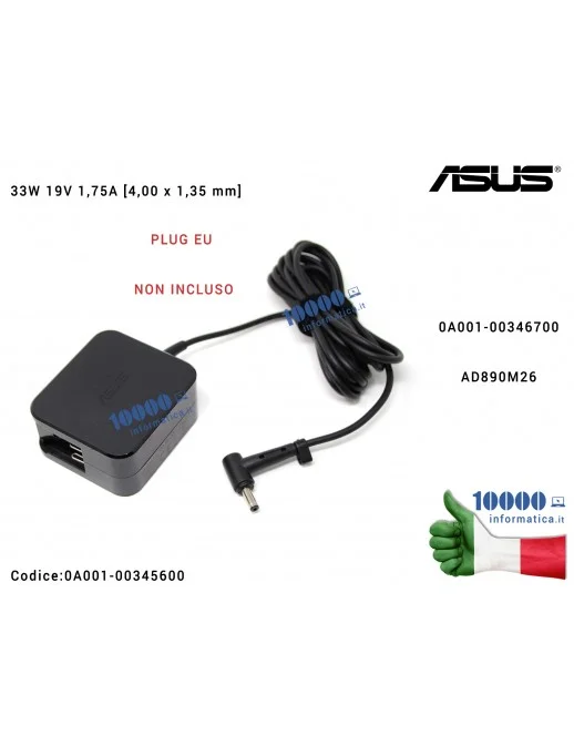 0A001-00345600 Alimentatore (NO PLUG) ASUS 33W 19V 1,75A [4,0 x 1,35mm] VivoBook S200 S200SA X200CA X201E X202E F200MA F553M ...