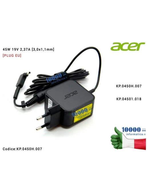 KP.0450H.007 Alimentatore ACER 45W 19V 2,37A [3,0x1,1mm] Spin SP111-34N SP314-52 SP513-53N Swift SF313-51 SF314-55 SF314-56 S...