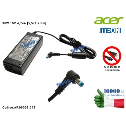 AP.09003.011 Alimentatore ACER 90W 19V 4,74A [5,5 x 1,7 mm] Aspire 4745 4820 4830 4930 5220 5310 5520G 5530 5630 5710 5720 57...