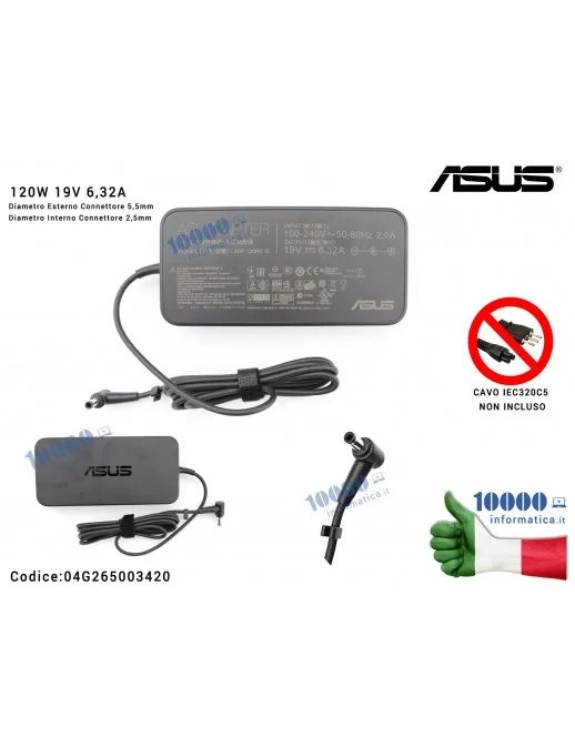 04G265003420 Alimentatore ASUS 120W 19V 6,32A [5,5 x 2,5 mm] N56VZ N580 X580 N580VD X580VD N71JQ N71VN N73JQ G550JK G56JK G60...