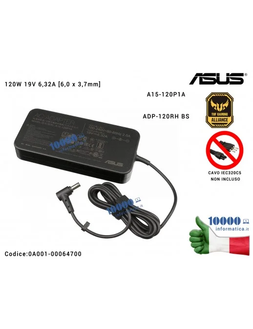 0A001-00064700 Alimentatore ASUS 120W 19V 6,32A [6,0 x 3,7mm] TUF Gaming FX505D FX505DY FX505GD FX505G FX705 FX705D FX705GD F...