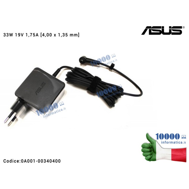 Alimentatore ASUS 33W 19V 1,75A [4,0 x 1,35 mm] X509 X553 X553 S200 SF553 200SA X200CA F200MA F553M F553MA X453MA X553M X553MA 0