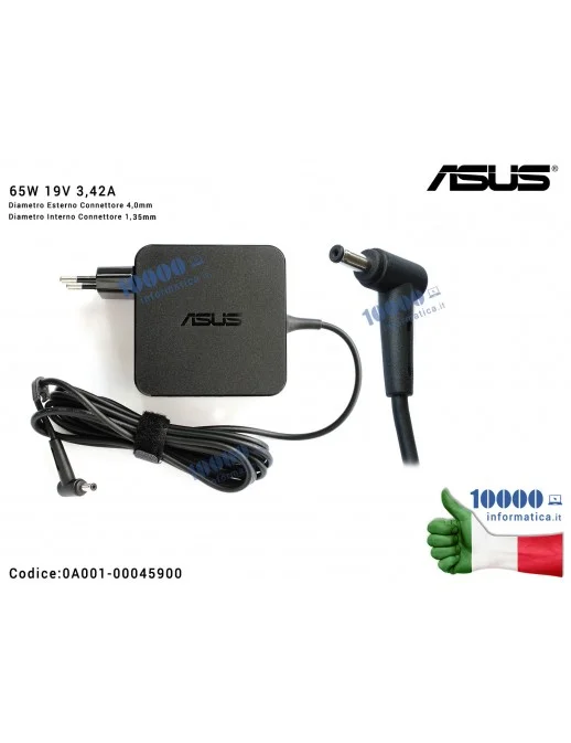 0A001-00045900 Alimentatore ASUS 65W 19V 3,42A [4,0 x 1,35 mm] AD2087020 VivoBook X512 X512F X512FB X512U X510 X510U X510UN Z...