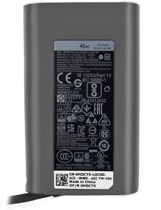 X2GC2 X2GC2 Dell Alimentatore AC Adapter 45W 19.5V 3 Pin Type C C6 Power Cord PD2.1 0X2GC2