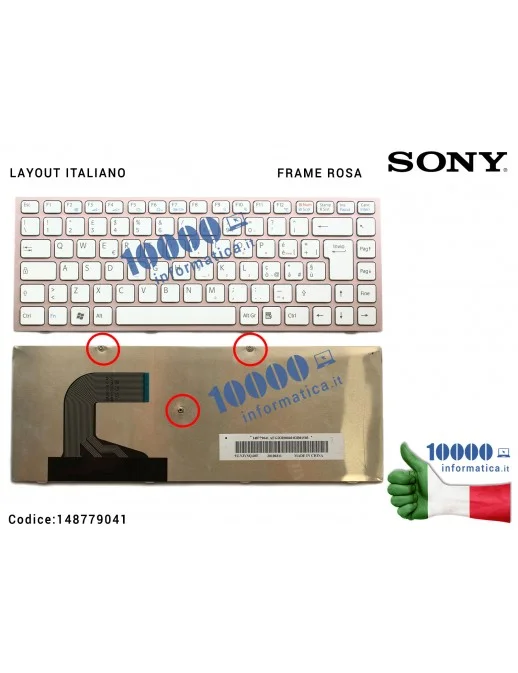 148779041 Tastiera Italiana SONY VPC-S VPC-S11 VPC-S12 VPC-S13 (BIANCA - FRAME ROSA)