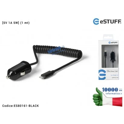ES80161-BLACK Alimentatore da Auto Lightning [5V 1A 5W] eSTUFF [NERO] (1 mt) Caricabatteria Apple iPhone 6 7 5 5C 5S 6 Plus 6...