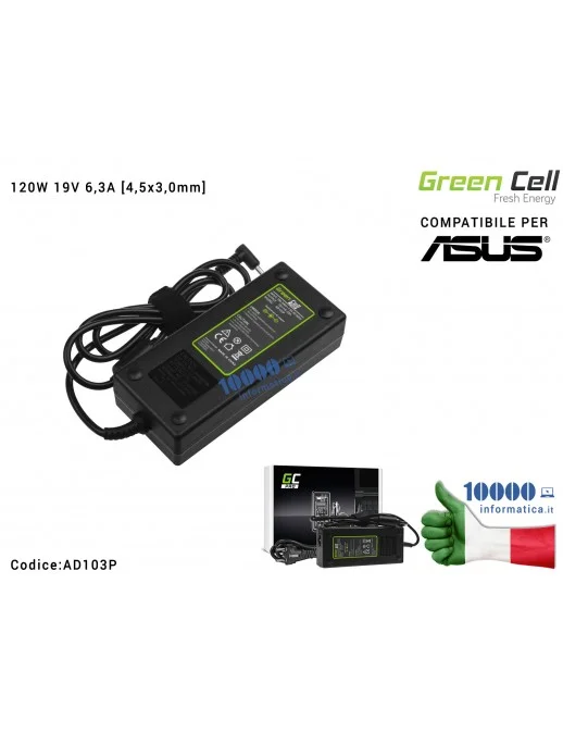 AD103P Alimentatore Green Cell 120W 19V 6,3A [4,5x3,0mm] Compatibile per ASUS N501J N501JW ZenBook Pro UX501 UX501J UX501JW U...