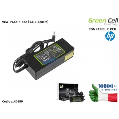 AD65P Alimentatore Green Cell 90W 19,5V 4,62A [4,5x3,0mm] Compatibile per HP Envy 15-N 15-J 15-K 17-J 17-K Pavilion 14-E 15-E...