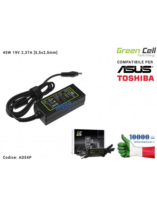 AD54P Alimentatore Green Cell PRO 45W 19V 2,37A [5,5x2,5mm] Compatibile per ASUS X450 X452 K450 X551 P450 X551C X551CA Toshib...