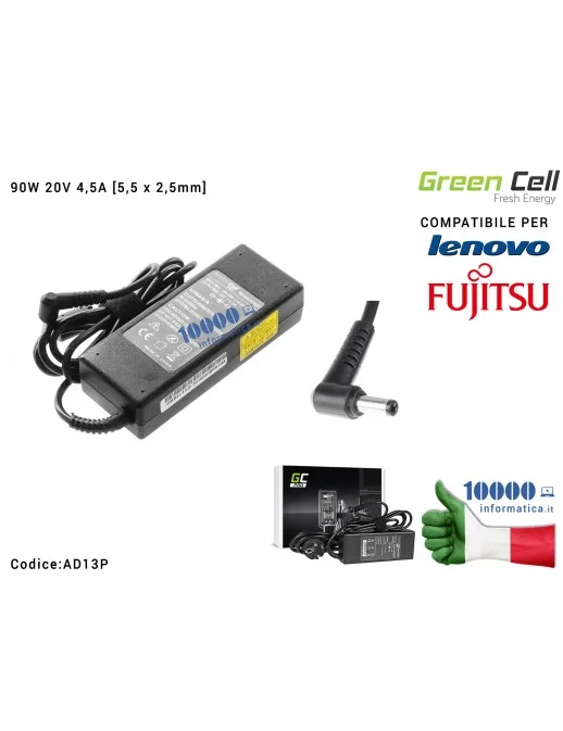 AD13P Alimentatore Green Cell PRO 90W 20V 4,5A [5,5 x 2,5mm] Compatibile per LENOVO IdeaPad Z510 Z580 G450 P580 B470 G565 FUJ...