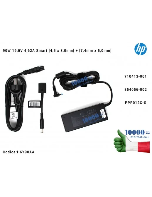 H6Y90AA Alimentatore HP 90W 19,5V 4,62A Smart [4,5 x 3,0mm] + Adattatore [7,4mm x 5,0mm] Envy 15-J 15-K 17-J 17-K Pavilion 14...