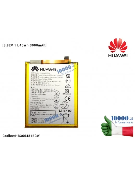 HB366481ECW Batteria 24022157 HUAWEI P8 Lite 2017 (PRA-L21) P9 (EVA-L19) P9 Lite (VNS-L21) P10 Lite (WAS-L21) [3000mAh 3,82V ...