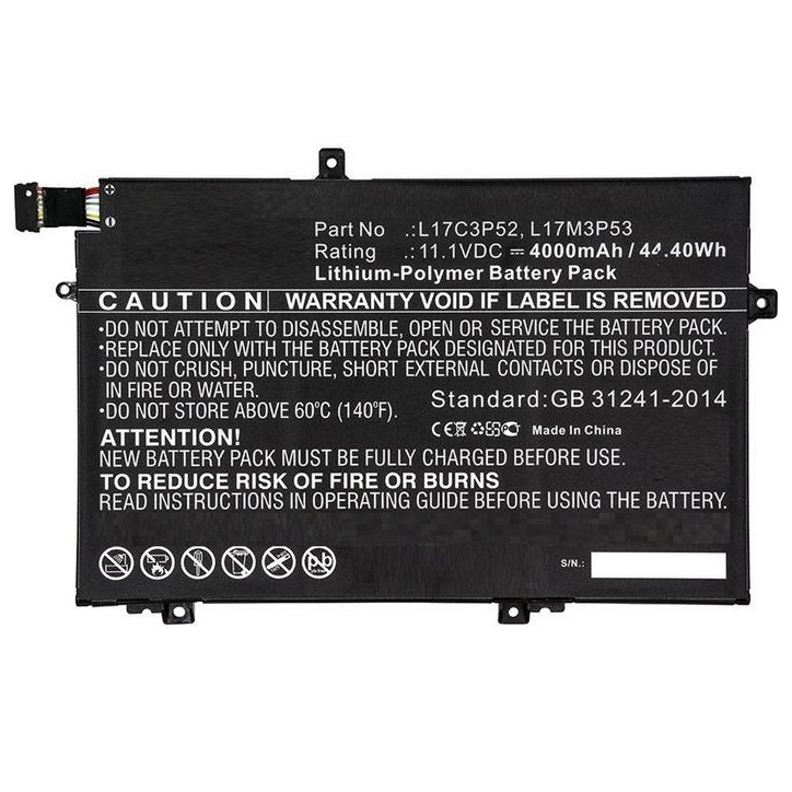 MBXLE-BA0130 CoreParts Laptop Batteria for Lenovo 44Wh Li-ion 11.1V 4000mAh Black 20LS0015UK 20LS0016MH 20LS001WAU 20LSS09C00 Th