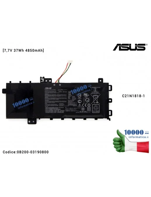 0B200-03190800 Batteria C21N1818-1 ASUS VivoBook X512 S512 A512 [7,7V 37Wh 4850mAh] X512F X512FA X512FJ X512JA F512F F512FA F...