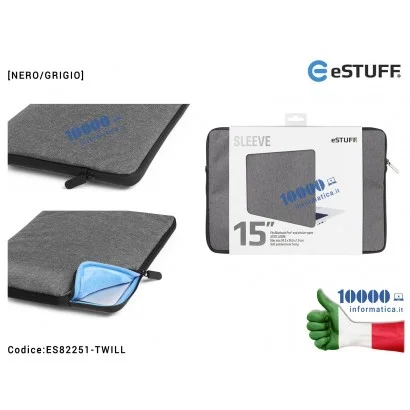 ES82251-TWILL Borsa per Notebook 15" eSTUFF Apple MacBook Pro A1398 A1707 [NERO/GRIGIO] Custodia Sleeve Fits con morbida fode...