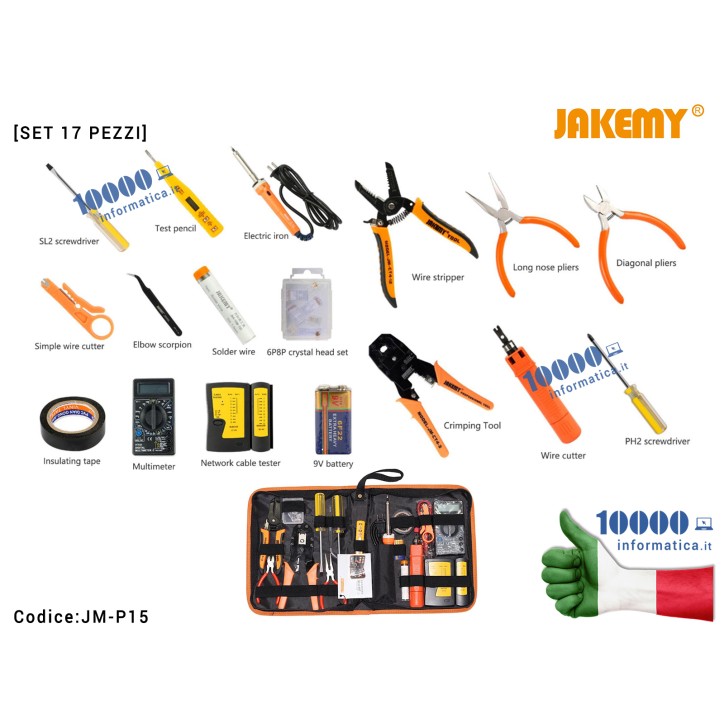 Kit di riparazione JACKEMY JM-P15 Saldatore Pinze a Spudger in metallo Pinze a multimetro digitale Kit di riparazione Borsetta A