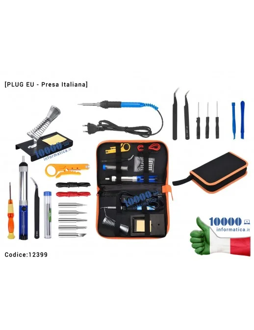 12399 Attrezzi Saldatura [Set 26 pezzi] Saldatore 60W Pompa dissaldante Pinzette ESD Stagno Spellacavi Soldering Iron Kit Ele...