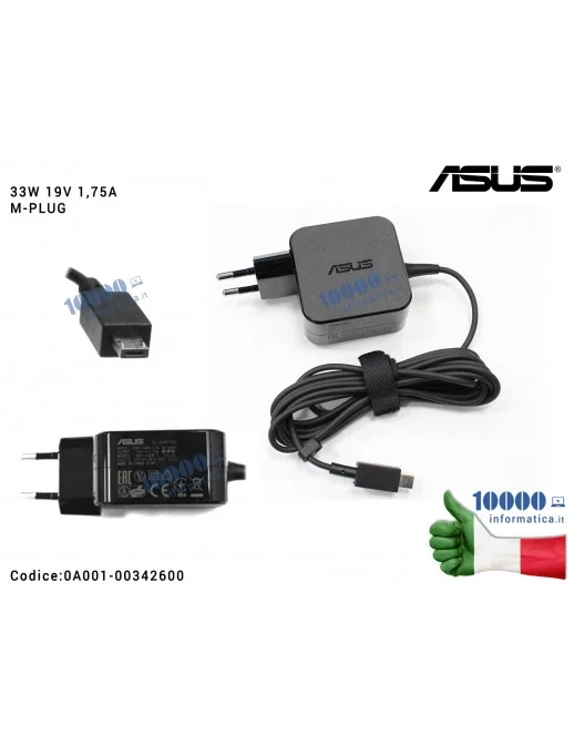 0A001-00342600 Alimentatore ASUS 33W 19V 1,75A [M-PLUG] EU TYPE VivoBook X205TA E205SA E200HA F205TA TP200 TP200SA ADP-33AW C