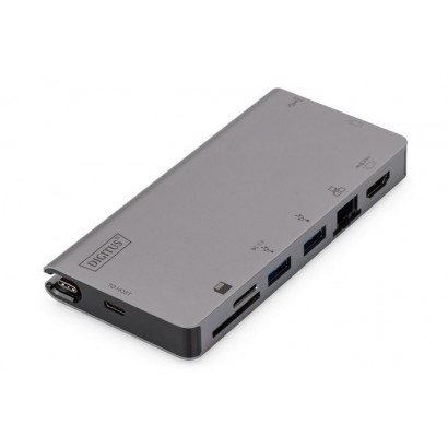 DA-70877 DA-70877 Digitus USB-C Multiport Travel Dock 8 Port gray 2x video 2x USB-C 2x USB3.0 RJ45,2x card reader 808555