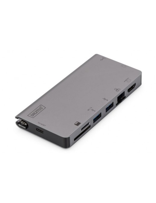 DA-70877 DA-70877 Digitus USB-C Multiport Travel Dock 8 Port gray 2x video 2x USB-C 2x USB3.0 RJ45,2x card reader 808555