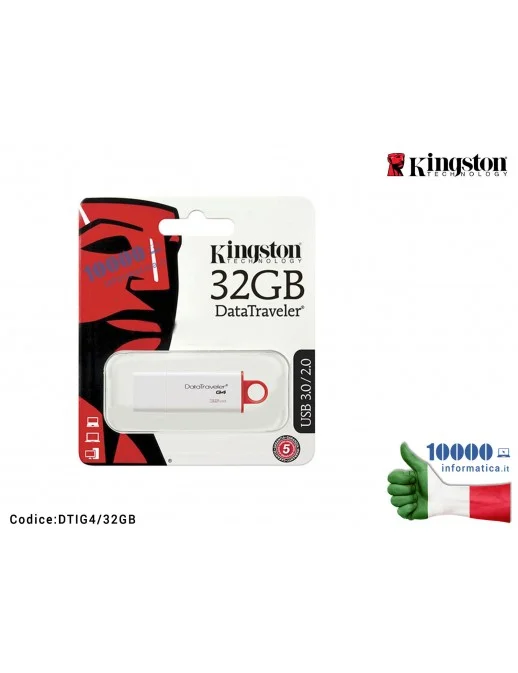 DTIG4/32GB Chiavetta USB Pen Drive KINGSTON DTI-G4 G4 (ROSSA) USB 3.0 [32 GB]