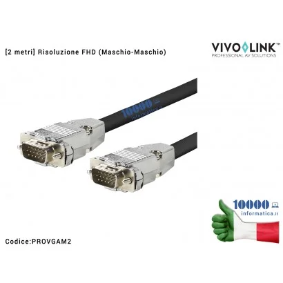 PROVGAM2 Cavo VGA [2 metri] VIVOLINK Pro (Maschio-Maschio) Max. Risoluzione Full-HD 1980x1080 (15 PIN) tripla schermatura al ...
