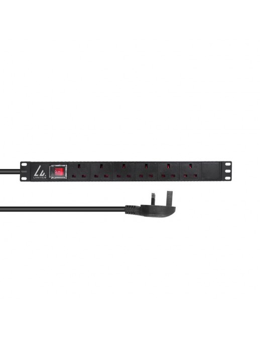 LVR-3MUK-SW-UK6 LVR-3MUK-SW-UK6 Lanview UK Rack mount 19" power strip, 3m, 1U 13A with 6 x UK sockets