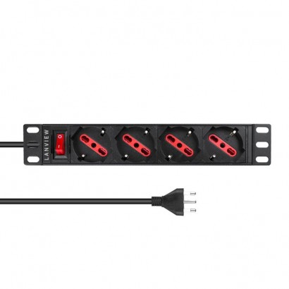 LVR-2MIT-SW-IT4 LVR-2MIT-SW-IT4 Lanview 10'' rack mount power strip, 2m, 13A with 4 x Schuko/italian type socket