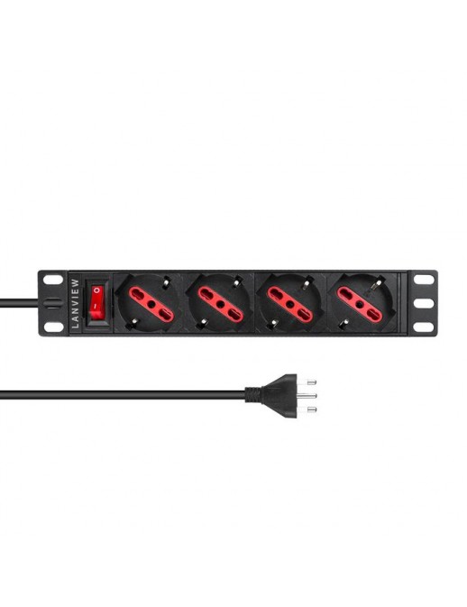 LVR-2MIT-SW-IT4 LVR-2MIT-SW-IT4 Lanview 10'' rack mount power strip, 2m, 13A with 4 x Schuko/italian type socket