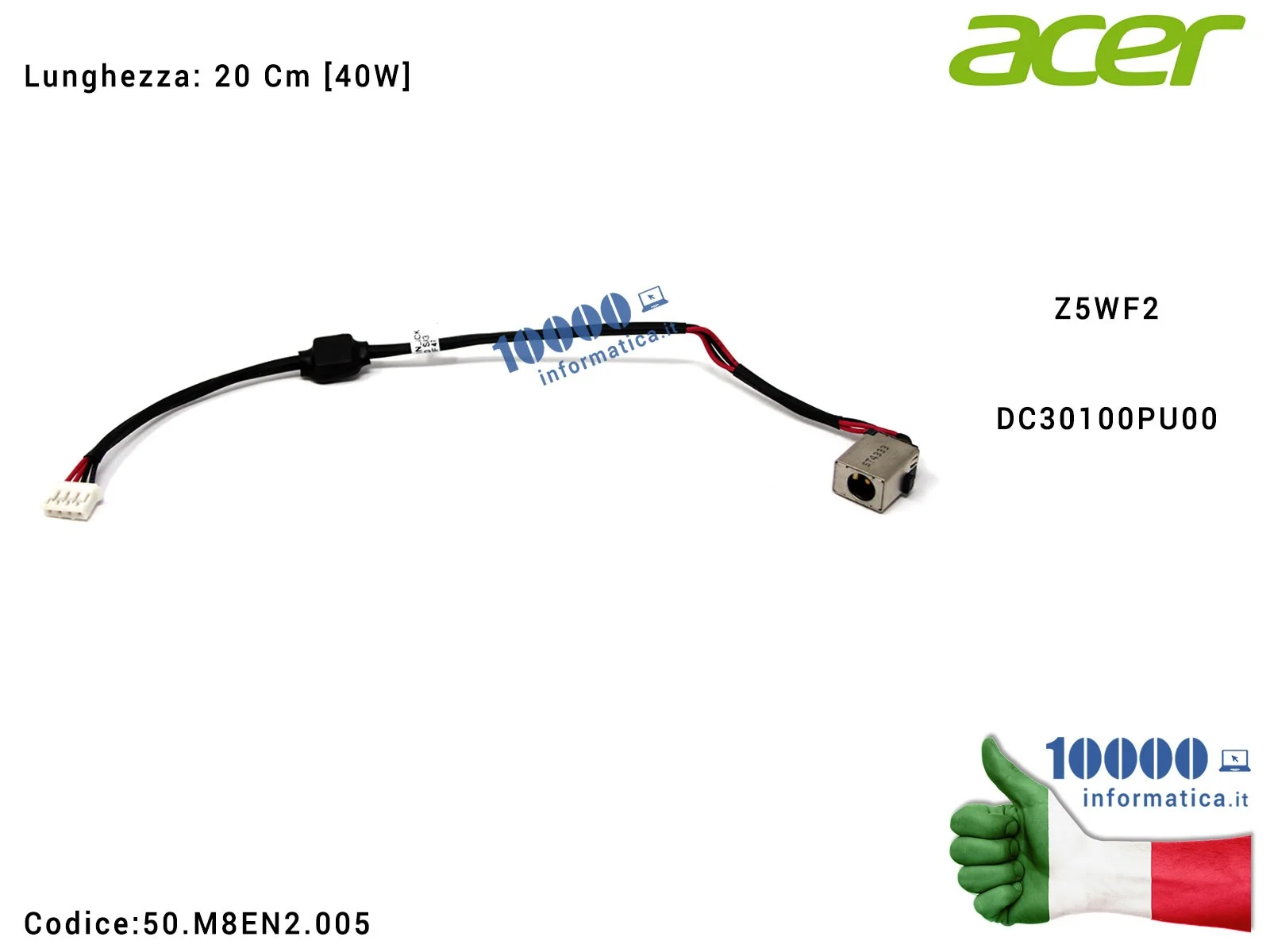 50.M8EN2.005 Connettore di Alimentazione DC Power Jack ACER Aspire E1-510 E1-532 E1-572 V5-561 TravelMate TMP255-M TMP255-MP ...