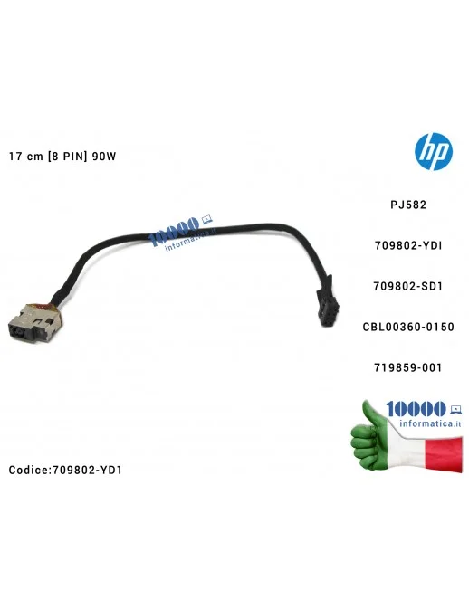 709802-YD1 Connettore di Alimentazione DC Power Jack PJ582 HP Pavilion 15e 17e 15-J 15-J030US 15-J031NR 15-J032 (17 cm) [8 PI...