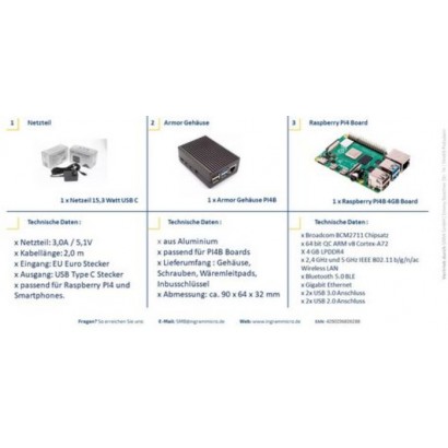 SI-RPI4B-ARMOR 4GB SI-RPI4B-ARMOR 4GB Raspberry Pi 4B ARMOR 4GB KIT V . Basic kit with Powr adapter case and board