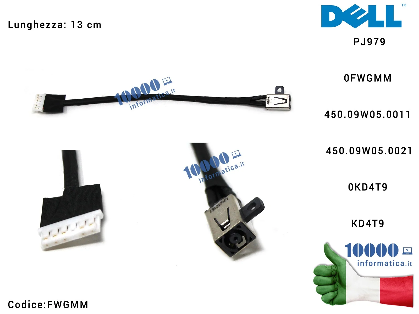FWGMM Connettore di Alimentazione DC Power Jack DELL Inspiron 3465 3467 - 0FWGMM Connettore DC Power Jack PJ979 DELL Inspiron...