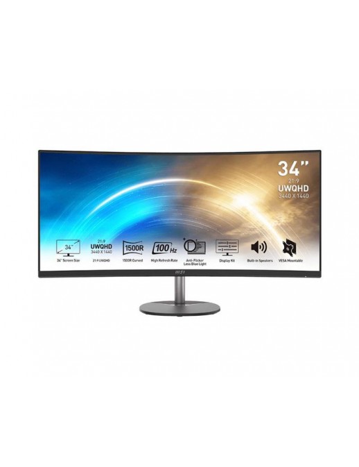 9S6-3PB2CT-005 9S6-3PB2CT-005 MSI Pro Mp341Cqde Computer Monitor 86.4 Cm (34") 3440 X 1440 Pixels Ultrawide Quad Hd Black