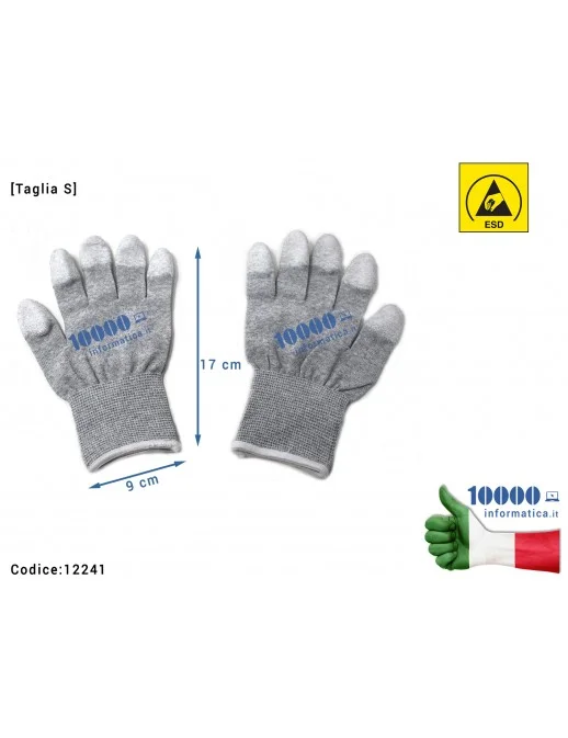 12241 Guanti Antistatici Elasticizzati ESD in fibra di carbonio con polpastrelli in PU [Taglia S] Scheda Madre Notebook Smart...