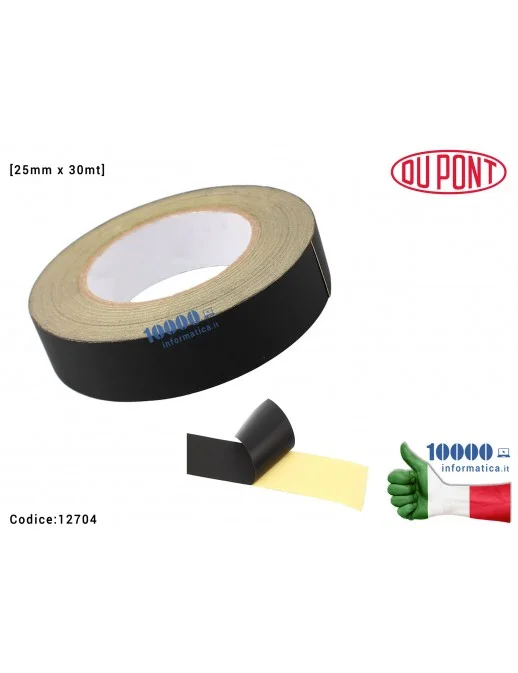 12704 Nastro Adesivo di stoffa isolante nero in tessuto acetato [25mm x 30mt] Alte Temperature Polyimide Tape Protezione Sche...