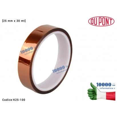 12990 Nastro Adesivo Kapton [25mm x 30mt] Alte Temperature Polyimide Tape Protezione Scheda Madre Notebook Smartphone Tablet ...