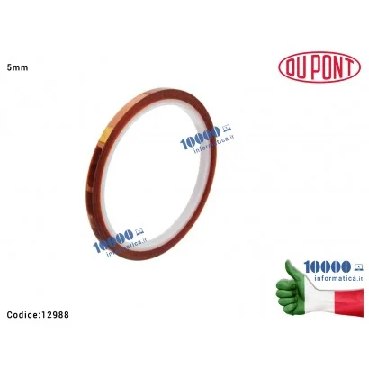 12988 Nastro Adesivo Kapton [5mm x 30mt] Alte Temperature Polymide Tape Protezione Scheda Madre Notebook Smartphone Tablet BG...