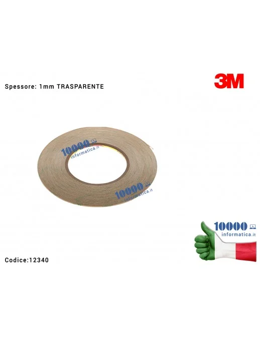 12340 Nastro Biadesivo 3M (TRASPARENTE)[1mm x 55mt] Ultra Strong Riparazioni LCD Display Frame Smartphone iPhone Tablet Corni...