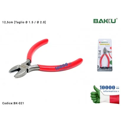 BK-021 Pinza Diagonale da Taglio BAKU BK-021 [Ø 1.5 - Ø 2.0] Alto Tenore di Carbonio Acciaio Inox (12,5cm) con impugnatura an...