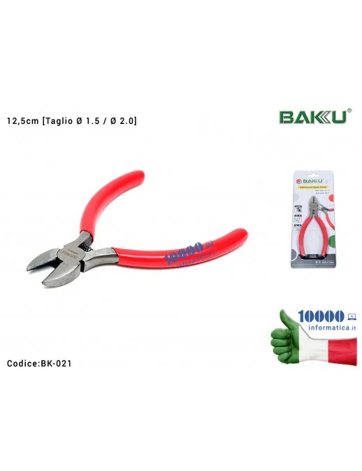 BK-021 Pinza Diagonale da Taglio BAKU BK-021 [Ø 1.5 - Ø 2.0] Alto Tenore di Carbonio Acciaio Inox (12,5cm) con impugnatura an...