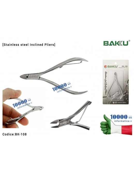 BK-108 Pinza Tronchesina da Taglio in Acciaio Inox BAKU BK-108 Tronchese Stainless steel Inclined Pliers Elettrical Cutter Wi...
