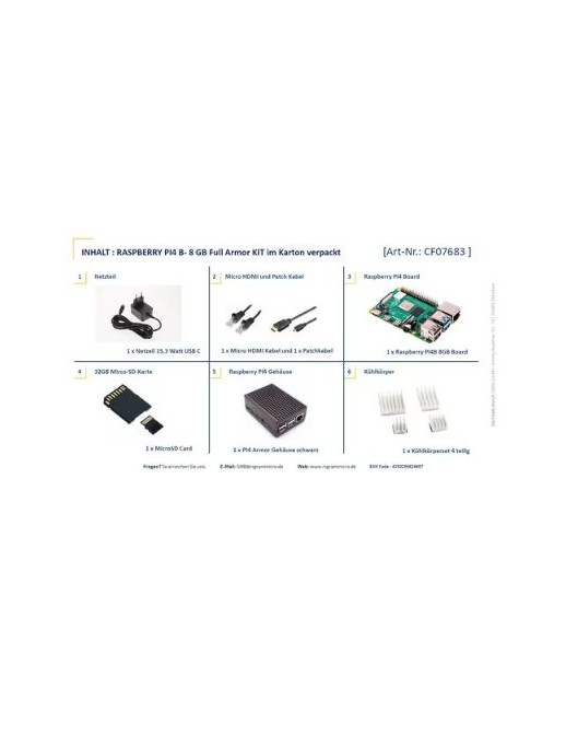 SI-CLOSEDARMOR8GB SI-CLOSEDARMOR8GB Raspberry Pi 4B ARMOR 8GB KIT PI4 8GB ARMOR GEH PSU 32GB